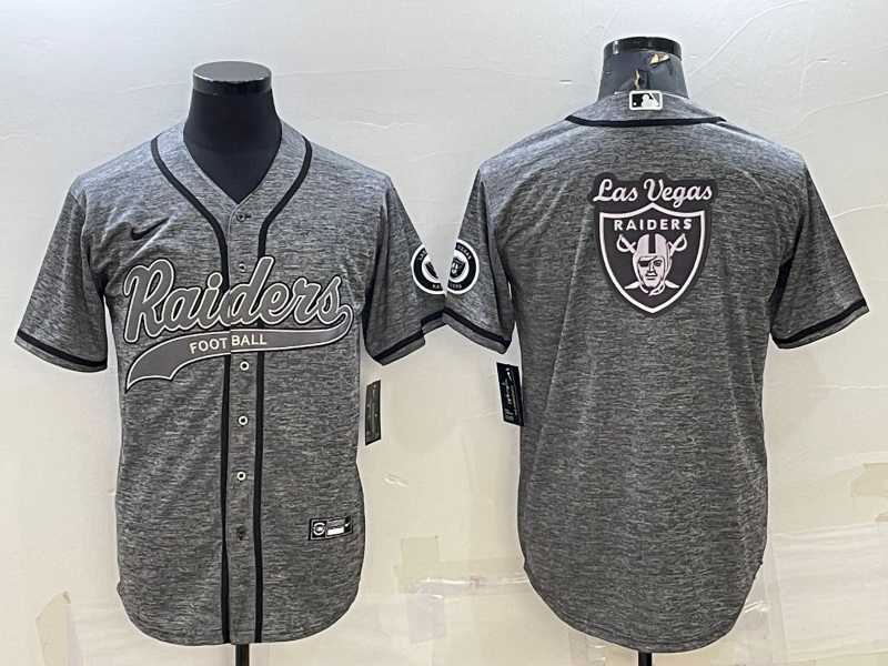 Mens Las Vegas Raiders Grey Team Big Logo With Patch Cool Base Stitched Baseball Jersey